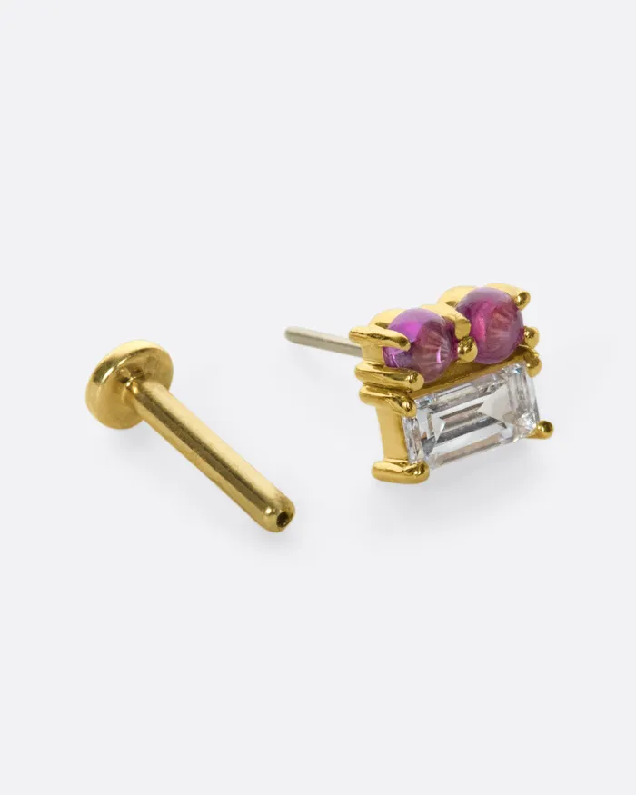 Earrings NEW YORK ADORNED Ruby Square Cluster Threadless Earring