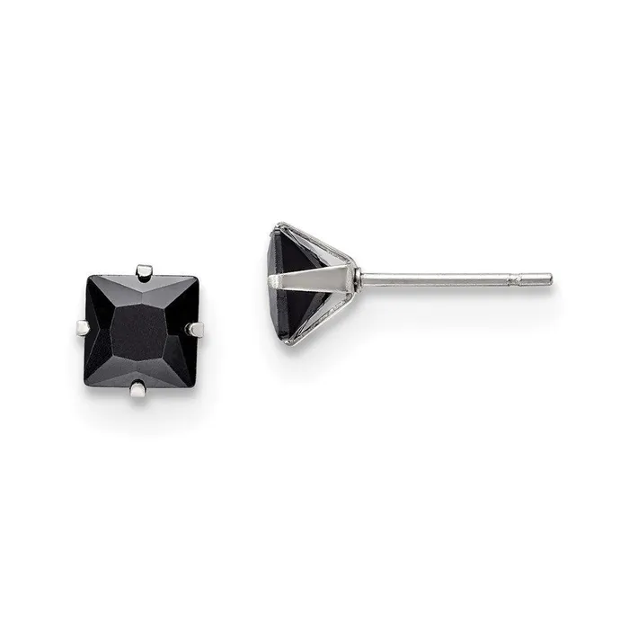 Earrings Stainless Steel Polished 6mm Black Square CZ Stud Post Earrings Chisel Earrings Stainless Steel Polished 6mm Black Square CZ Stud Post Earrings Chisel