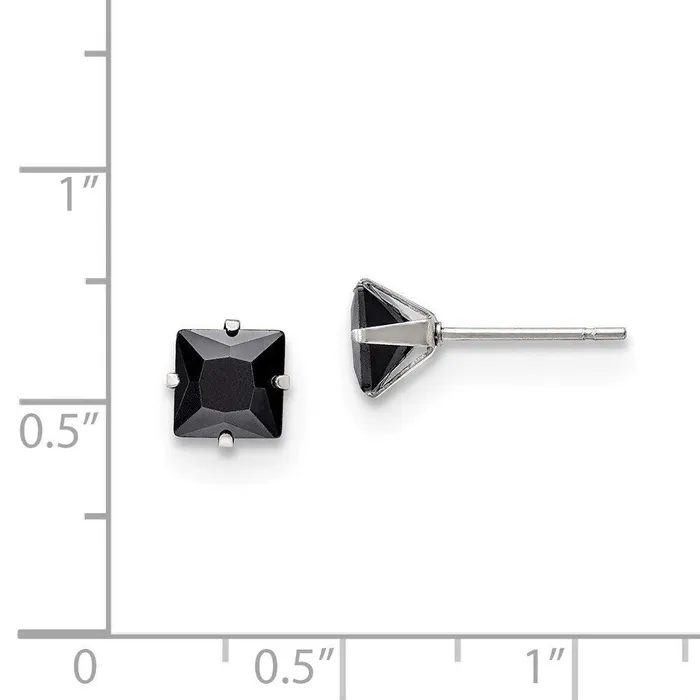 Earrings Stainless Steel Polished 6mm Black Square CZ Stud Post Earrings Chisel
