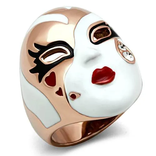 GL245 IP Rose GoldIon Plating Brass Ring with Top Grade Crystal in Clear Alamode Rings