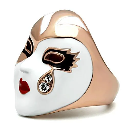 GL245 IP Rose GoldIon Plating Brass Ring with Top Grade Crystal in Clear Alamode Rings
