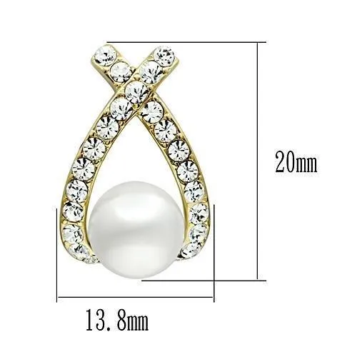GL251 IP GoldIon Plating Brass Earrings with Synthetic Pearl in White Alamode Earrings