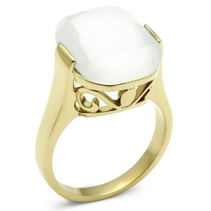 GL309 IP GoldIon Plating Brass Ring with Synthetic Cat Eye in White Alamode Rings GL309 IP GoldIon Plating Brass Ring with Synthetic Cat Eye in White Alamode Rings