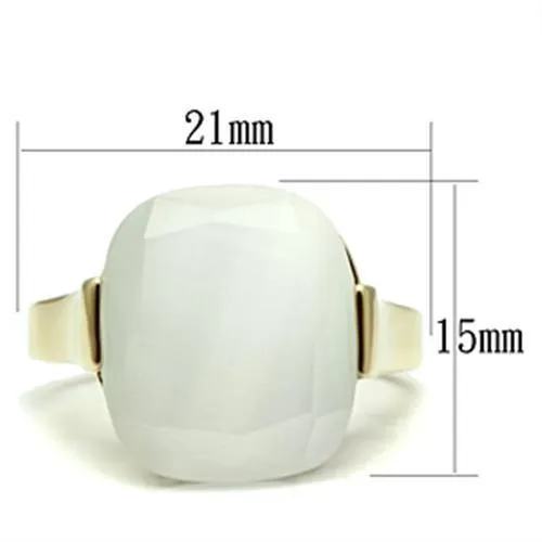 GL309 IP GoldIon Plating Brass Ring with Synthetic Cat Eye in White Alamode Rings