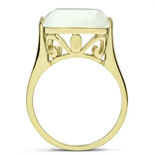 GL309 IP GoldIon Plating Brass Ring with Synthetic Cat Eye in White Alamode Rings