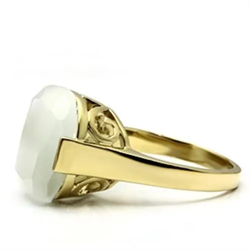 GL309 IP GoldIon Plating Brass Ring with Synthetic Cat Eye in White Alamode Rings
