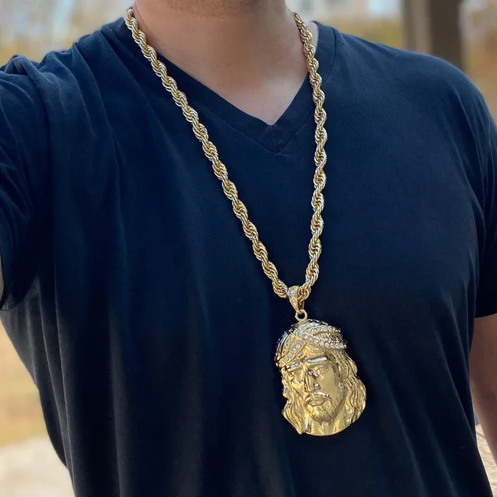 Huge Jumbo Jesus Head Gold Finish Rope Chain Necklace 30 Bling Cartel Admin Necklaces Huge Jumbo Jesus Head Gold Finish Rope Chain Necklace 30 Bling Cartel Admin Necklaces