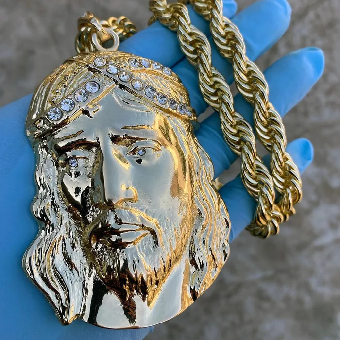 Huge Jumbo Jesus Head Gold Finish Rope Chain Necklace 30 Bling Cartel Admin Necklaces