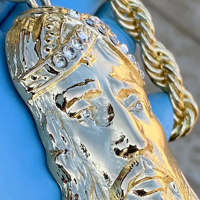 Huge Jumbo Jesus Head Gold Finish Rope Chain Necklace 30 Bling Cartel Admin Necklaces