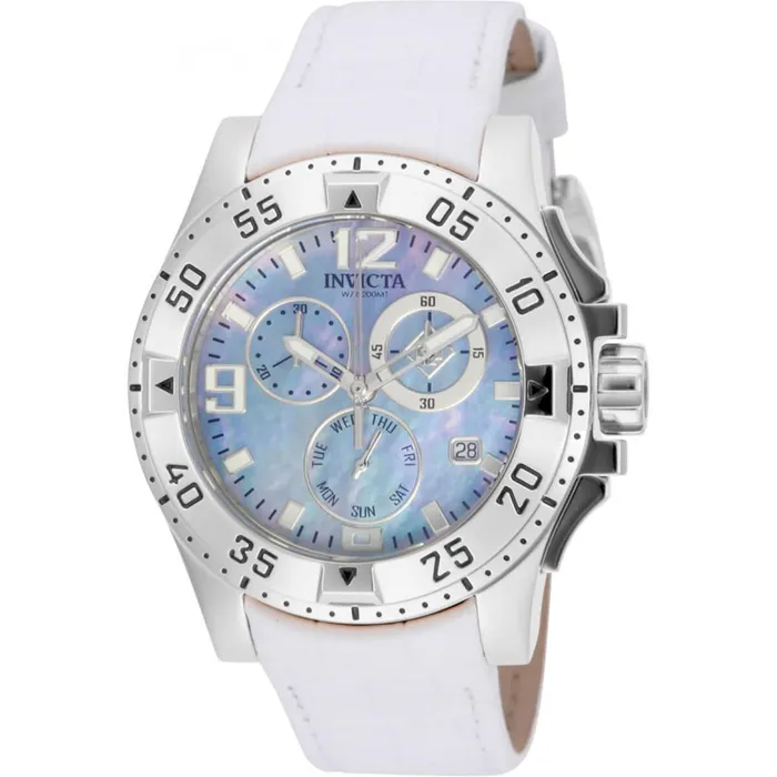 Invicta Womens Chronograph Watch Excursion MOP Dial White Leather Strap 16098 Invicta Watches Invicta Womens Chronograph Watch Excursion MOP Dial White Leather Strap 16098 Invicta Watches