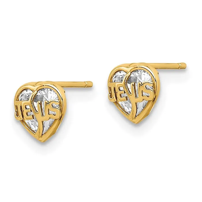 Jewelry Earrings Madi K Kids 14k CZ Jesus Heart Post Earrings