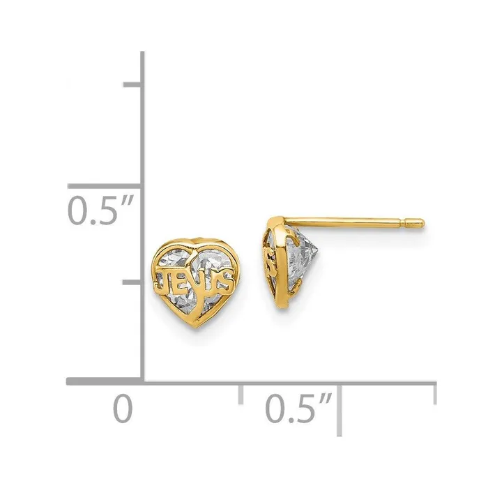 Jewelry Earrings Madi K Kids 14k CZ Jesus Heart Post Earrings