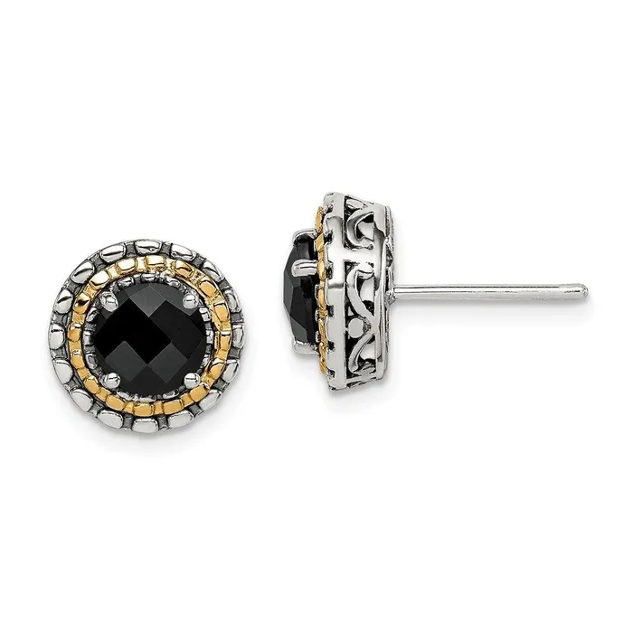 Jewelry Earrings Sterling Silver w 14k Polished Onyx Earrings