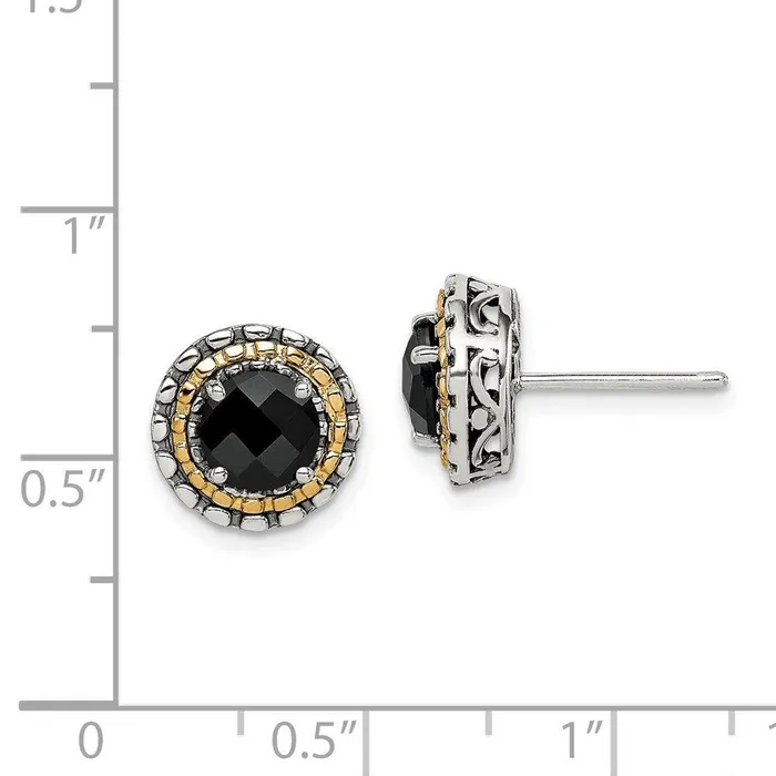 Jewelry Earrings Sterling Silver w 14k Polished Onyx Earrings