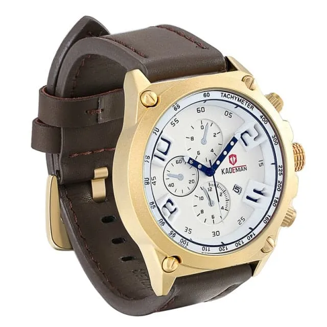 KADEMAN Mens Luxury Fashion Golden Blue Premium Quality Leather Quartz Watch Divine Inspiration Styles Watches