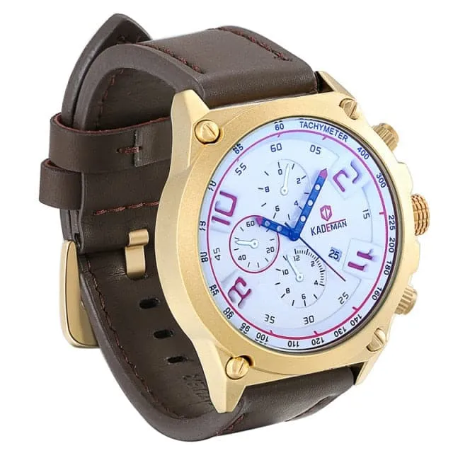 KADEMAN Mens Luxury Fashion Golden Blue Premium Quality Leather Quartz Watch Divine Inspiration Styles Watches