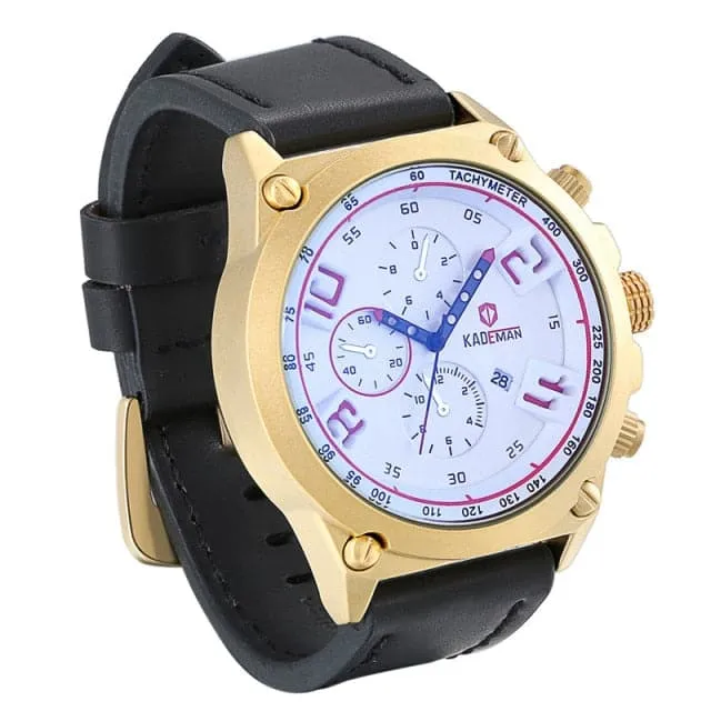 KADEMAN Mens Luxury Fashion Golden Blue Premium Quality Leather Quartz Watch Divine Inspiration Styles Watches