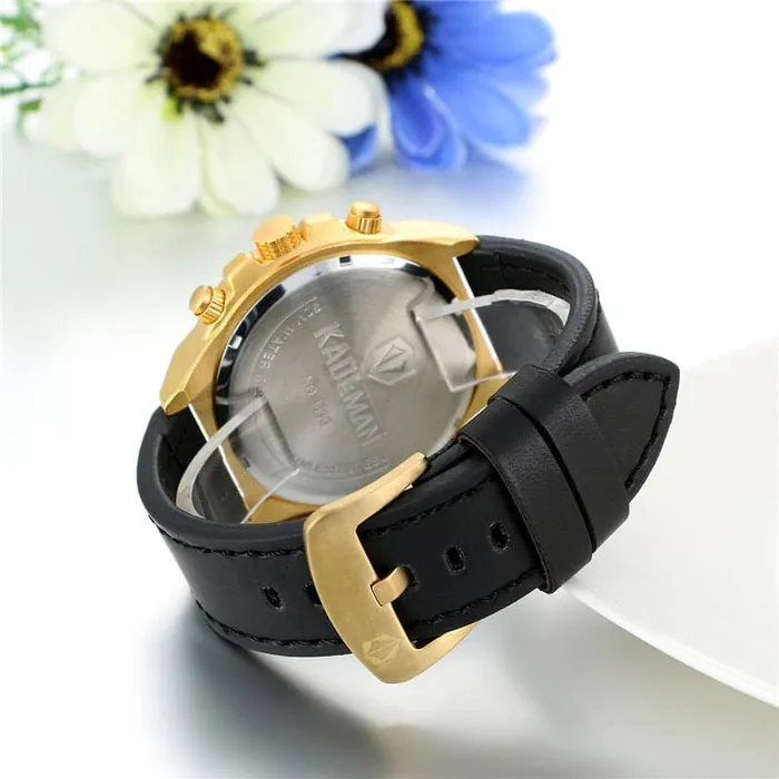 KADEMAN Mens Luxury Fashion Golden Blue Premium Quality Leather Quartz Watch Divine Inspiration Styles Watches
