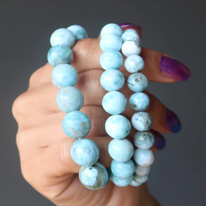 Larimar Bracelet Blue Precious Caribbean Sea Satin Crystals Bracelets