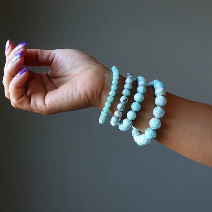 Larimar Bracelet Blue Precious Caribbean Sea Satin Crystals Bracelets
