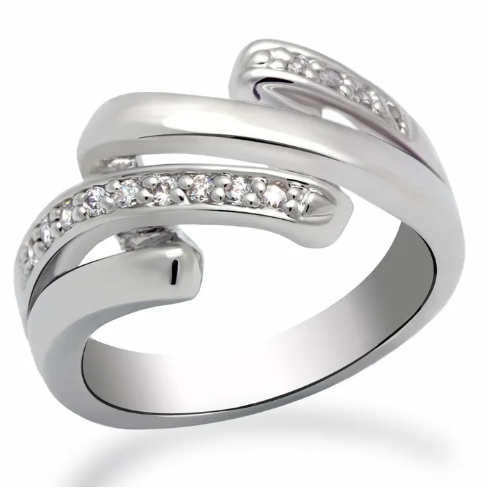 LO2068 Rhodium Brass Ring with AAA Grade CZ in Clear Alamode Rings
