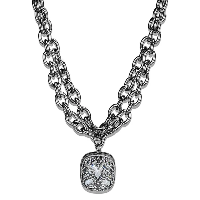 LO4207 TIN Cobalt Black Brass Necklace with AAA Grade CZ in Clear Alamode Necklaces LO4207 TIN Cobalt Black Brass Necklace with AAA Grade CZ in Clear Alamode Necklaces