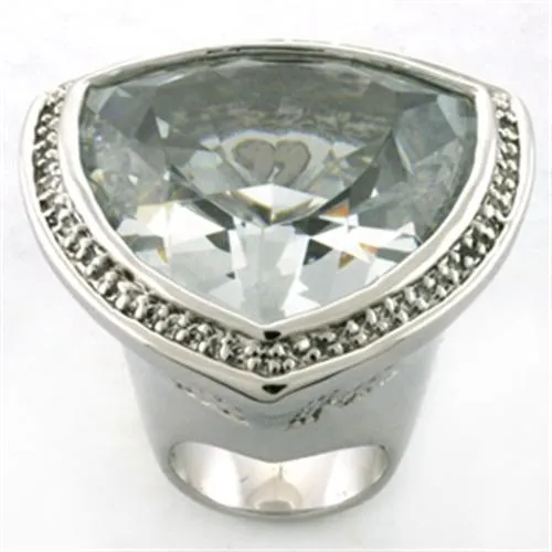 LOA727 Rhodium Brass Ring with AAA Grade CZ in Clear Alamode Rings