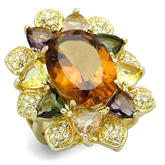 LOS771 Gold 925 Sterling Silver Ring with Synthetic Synthetic Glass in Champagne Alamode Rings LOS771 Gold 925 Sterling Silver Ring with Synthetic Synthetic Glass in Champagne Alamode Rings