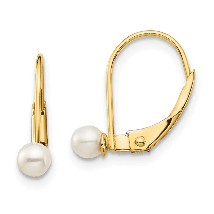 Madi K Kids 14K 34mm White Round FW Cultured Pearl Leverback Earrings Jewelry Earrings