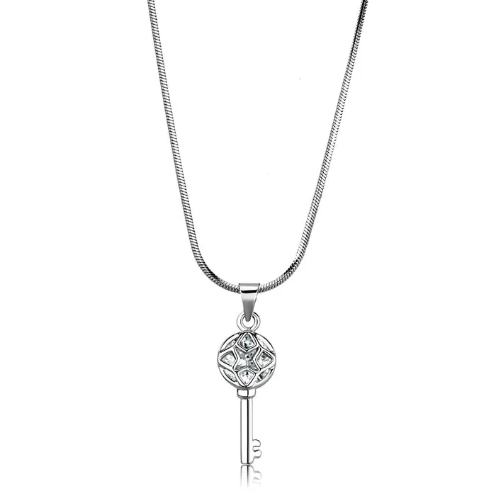 Necklaces Alamode LO4158 Rhodium Brass Chain Pendant with AAA Grade CZ in Clear Necklaces Alamode LO4158 Rhodium Brass Chain Pendant with AAA Grade CZ in Clear
