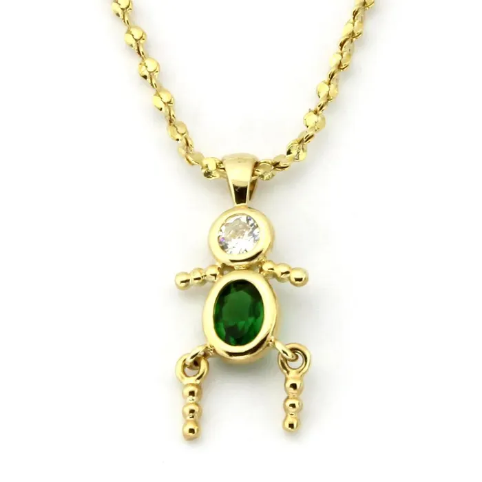 Necklaces Alamode LOA1358 Gold Brass Chain Pendant with AAA Grade CZ in Emerald
