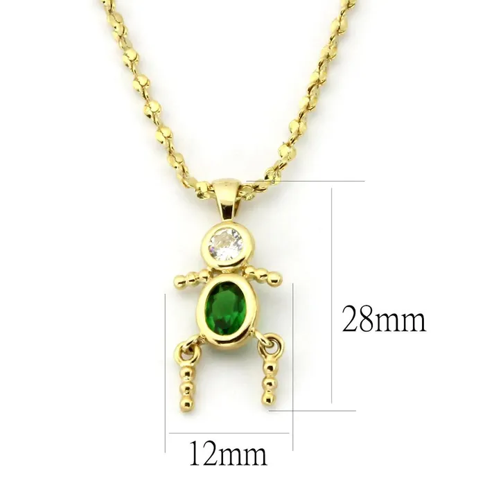 Necklaces Alamode LOA1358 Gold Brass Chain Pendant with AAA Grade CZ in Emerald