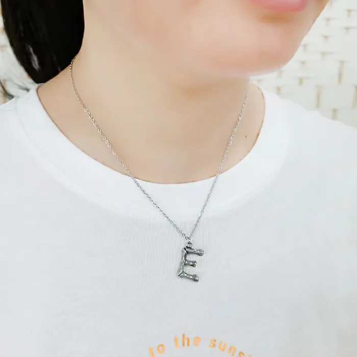 Necklaces Alamode TK3853E High Polished Stainless Steel Chain Initial Pendant Letter E Necklaces Alamode TK3853E High Polished Stainless Steel Chain Initial Pendant Letter E