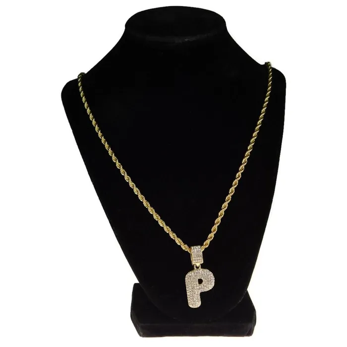 Necklaces Bling Cartel Admin Bubble Letter P Gold Finish Rope Chain Necklace 24