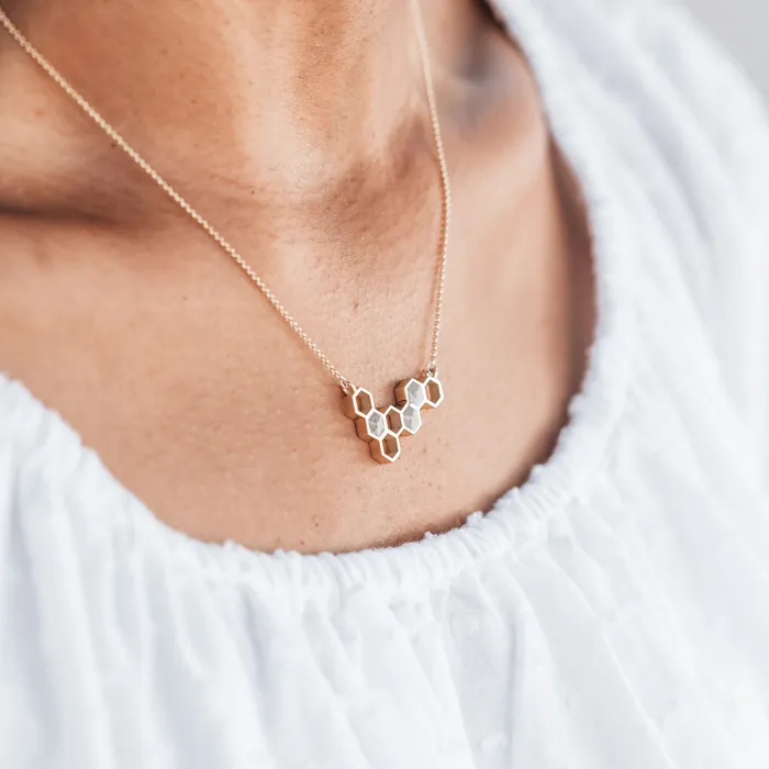 Necklaces Honeycomb Cremation Necklace in 14K Yellow Gold closebymejewelry