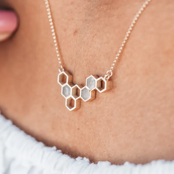 Necklaces Honeycomb Cremation Necklace in 14K Yellow Gold closebymejewelry