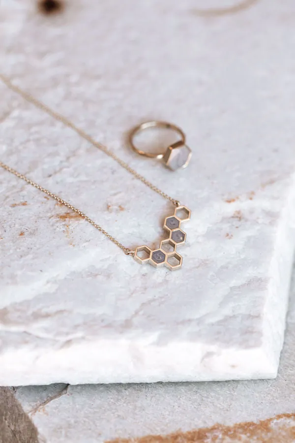 Necklaces Honeycomb Cremation Necklace in 14K Yellow Gold closebymejewelry