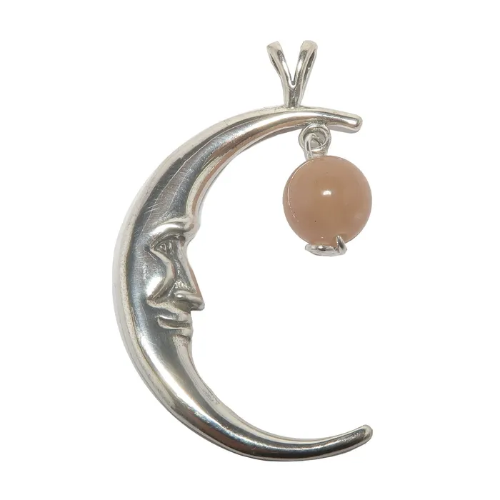 Necklaces Satin Crystals Peach Moonstone Pendant Crescent Moon Sterling Silver Necklaces Satin Crystals Peach Moonstone Pendant Crescent Moon Sterling Silver