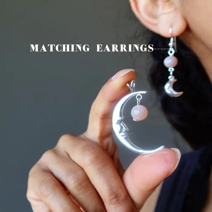 Necklaces Satin Crystals Peach Moonstone Pendant Crescent Moon Sterling Silver