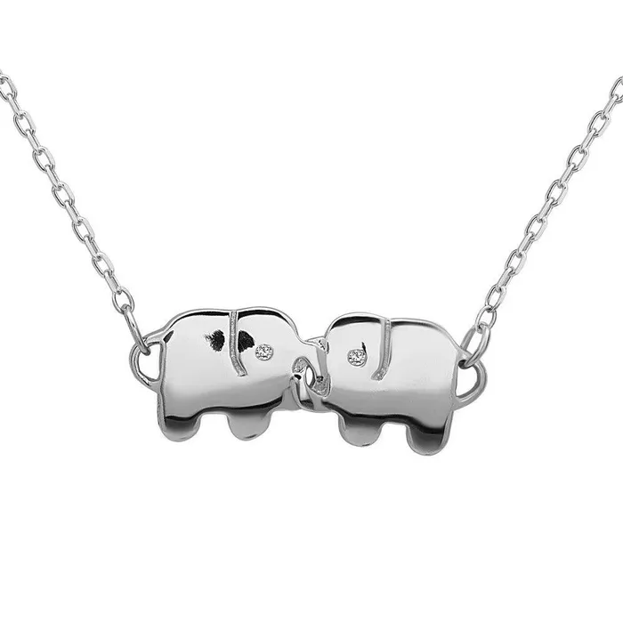 Necklaces Sterling Silver Double Elephant CZ Necklace Classic