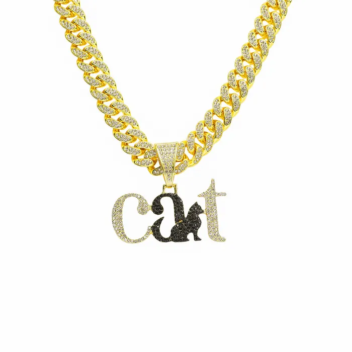 Necklaces VVS Jewelry Cat Pendant Cuban Chain