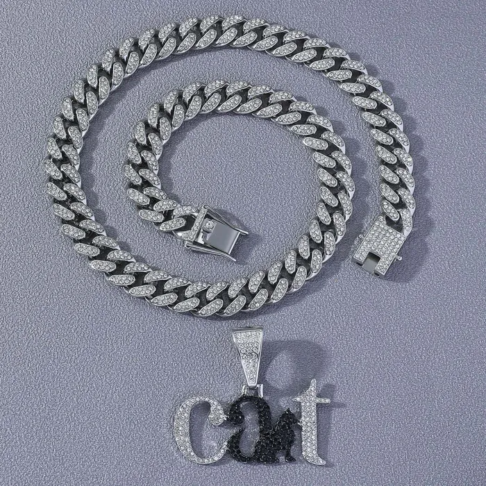 Necklaces VVS Jewelry Cat Pendant Cuban Chain