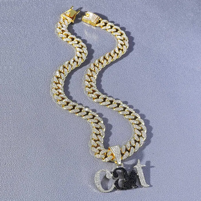 Necklaces VVS Jewelry Cat Pendant Cuban Chain