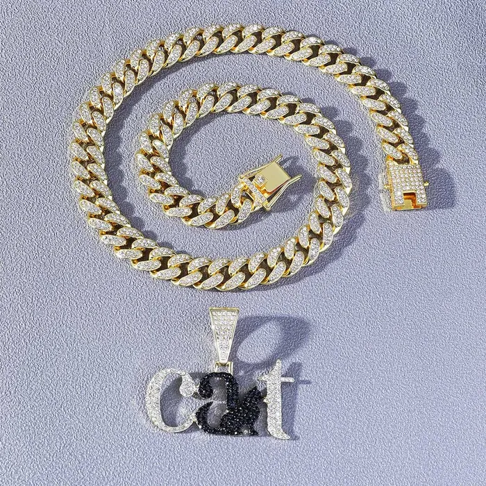 Necklaces VVS Jewelry Cat Pendant Cuban Chain