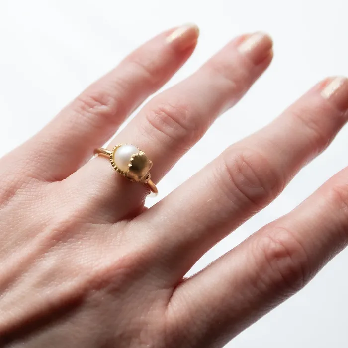 Open Skull Pearl Ring Anthony Lent Rings