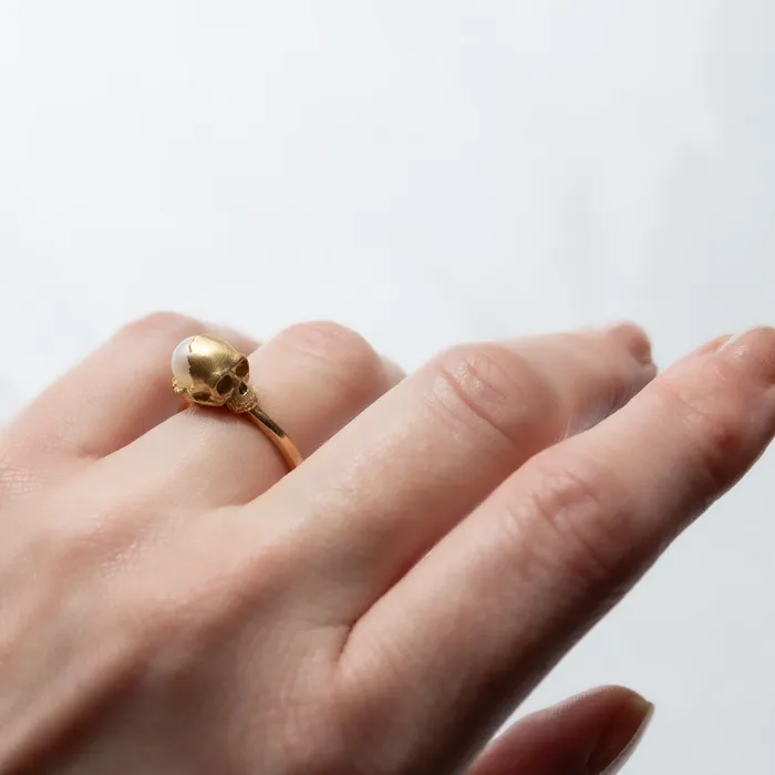 Open Skull Pearl Ring Anthony Lent Rings