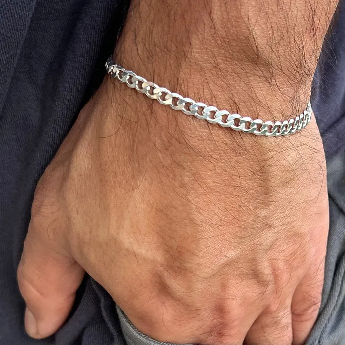 Real 925 Sterling Silver Italy Flat Cuban Link Chain Bracelet 5MM 785 Harlem Bracelets Real 925 Sterling Silver Italy Flat Cuban Link Chain Bracelet 5MM 785 Harlem Bracelets
