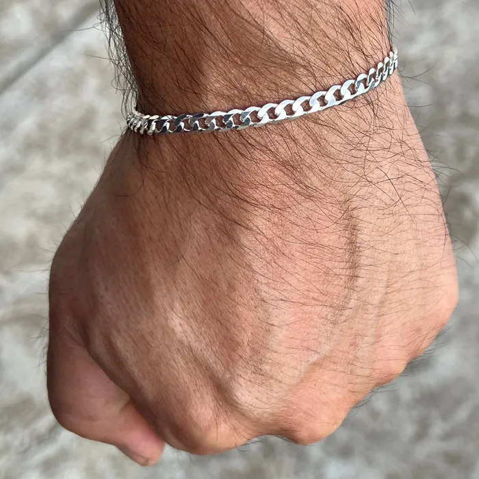 Real 925 Sterling Silver Italy Flat Cuban Link Chain Bracelet 5MM 785 Harlem Bracelets Real 925 Sterling Silver Italy Flat Cuban Link Chain Bracelet 5MM 785 Harlem Bracelets