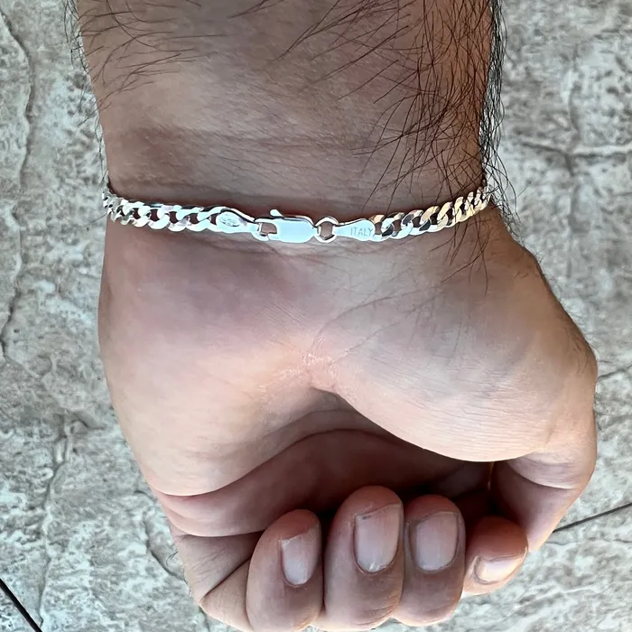 Real 925 Sterling Silver Italy Flat Cuban Link Chain Bracelet 5MM 785 Harlem Bracelets Real 925 Sterling Silver Italy Flat Cuban Link Chain Bracelet 5MM 785 Harlem Bracelets