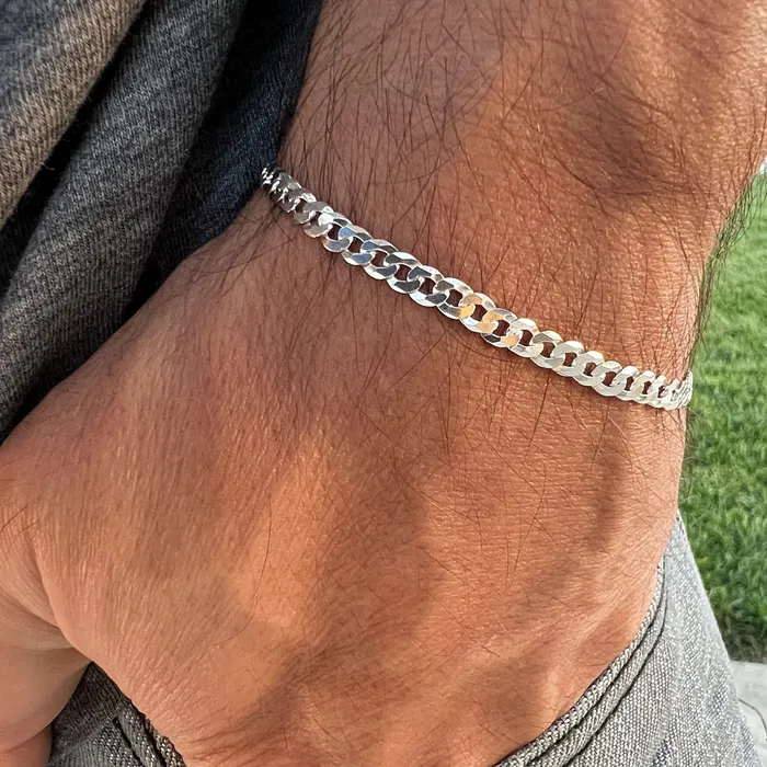 Real 925 Sterling Silver Italy Flat Cuban Link Chain Bracelet 5MM 785 Harlem Bracelets Real 925 Sterling Silver Italy Flat Cuban Link Chain Bracelet 5MM 785 Harlem Bracelets
